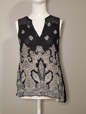 Lucky Brand Black Paisley V-Neck Sleeveless Camisole